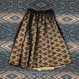 Vintage 1960s Black Lace & Gold Maxi Skirt 26 Waist Witchy boho Whimsigoth